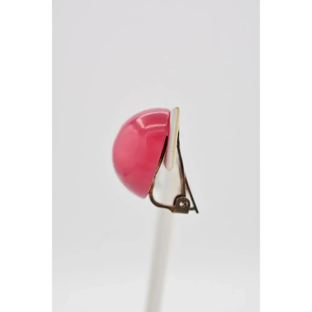 Vintage Clip On Earrings Lucite Multi-Dimension Pink Puffy Chunky Round 1980s 9L